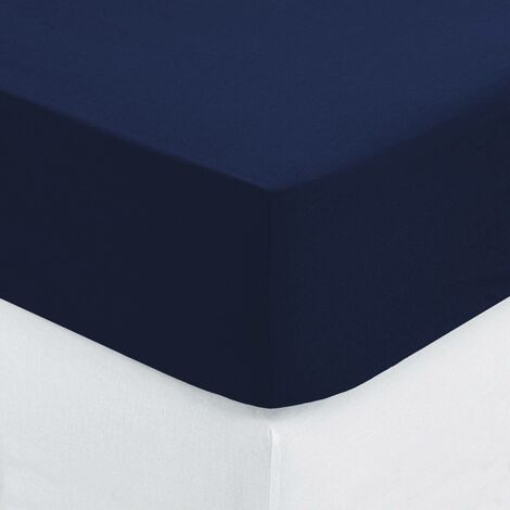 Drap housse 160x200cm bonnet 50cm uni pur coton ALTO bleu Belle ile