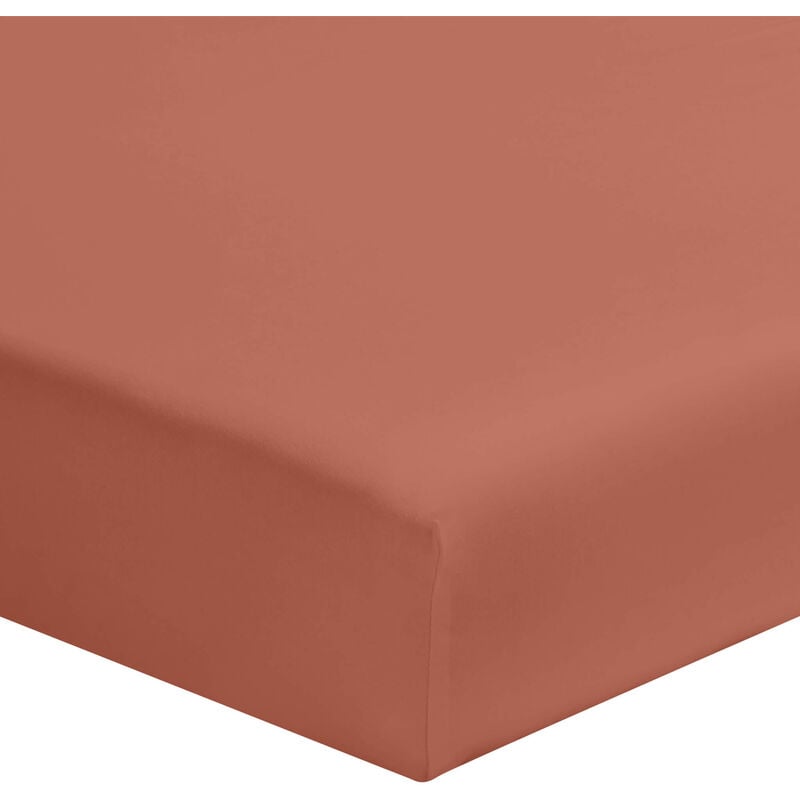 Terre De Nuit - Drap housse terracotta 100% coton bonnet 30 cm 160x200 cm