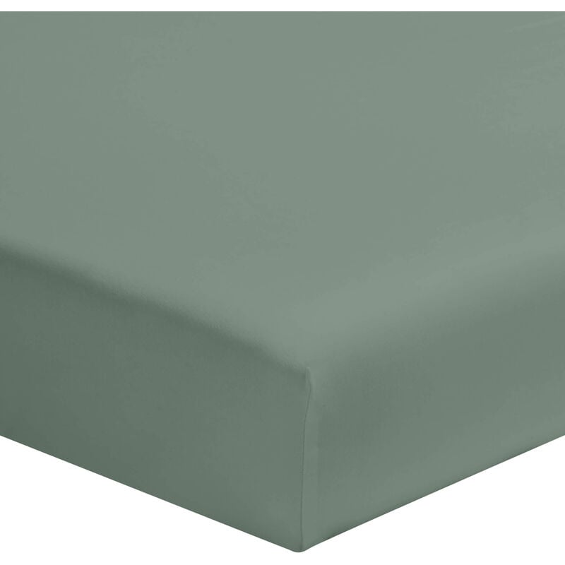 Drap housse vert de gris 100% coton bonnet 30 cm 120x200 cm