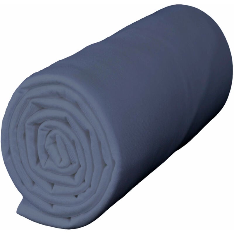 Terre De Nuit - Drap housse jersey bleu océan bonnet 30 cm 180/190x200