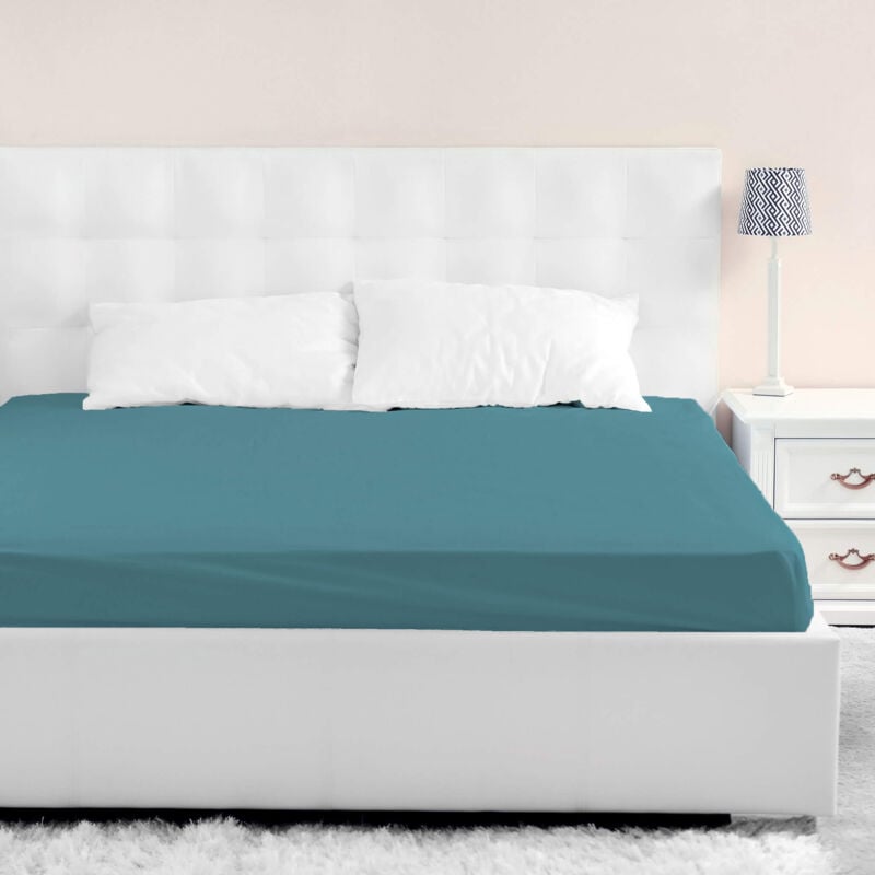 Terre De Nuit - Drap housse jersey bleu canard bonnet 40 cm 180x190