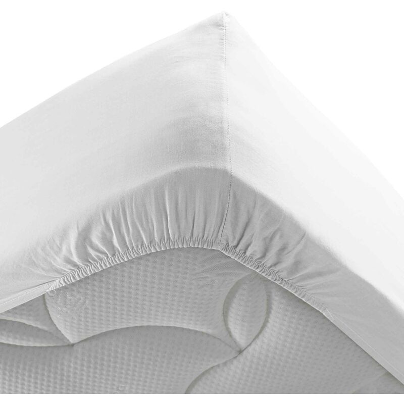 1001kdo - drap housse coton lavé stonalias blanc 140x190cm