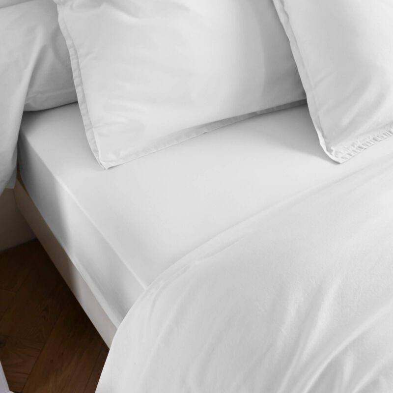 Someo - Drap housse coton lavé bonnet 40 cm Blanc 140x200 - celeste