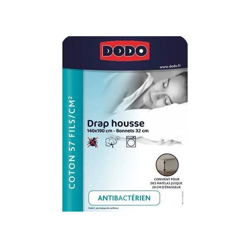 Drap housse Dodo antibacteriens - taupe - 140X190 cm - Bonnet 32 cm