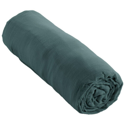 Drap Housse Double Gaze de Coton Bleu canard – 90 x 190 cm – Bonnet 30 cm
