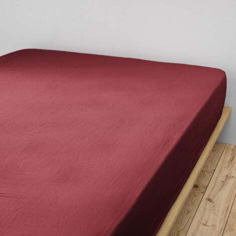 Drap housse double gaze de coton bordeaux 160x200 cm
