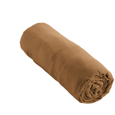 Drap housse double  gaze de coton luxe 160 x 200 cm Gaia Camel