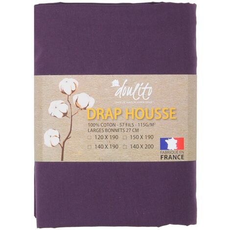 Drap housse Doulito - 140x200 cm - Made in France - Coton - Prune