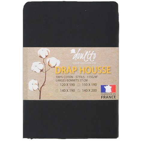 Drap housse Doulito - 150x190 cm - Made in France - Coton - Noir