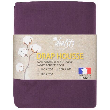 Drap housse Doulito - 180x200 cm - Made in France - Coton - Prune
