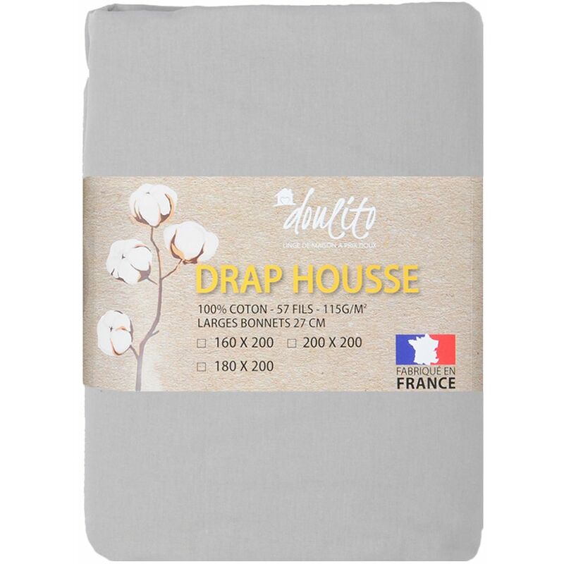 Doulito - Drap housse 200x200 cm - Made in France - Coton
