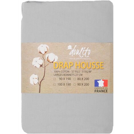 Drap housse Doulito - 90x190 cm - Made in France - Coton - Gris