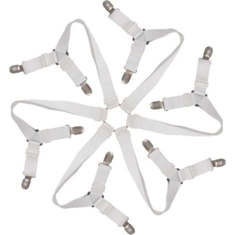 Drap Housse Drap Attaches Réglable 6 Côtés, Feuilles de Literie Bretelles, Convient pour Tous les Matelas Ronds et Carrés（Blanc）