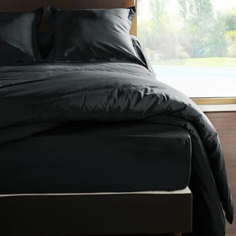 Drap housse Ebène en percale de coton 80 fils 90 x 190 x 30 cm