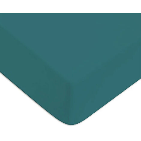 Drap housse en coton 57 fils uni petrole 90x190cm