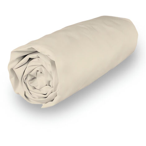 Drap housse en coton 90x190 cm PERCALE ecru, par Soleil d'ocre
