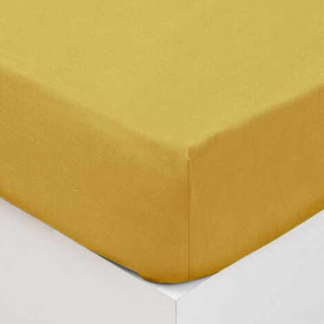 Drap-housse en coton lavé jaune moutarde 160x200 cm - Confort et élégance pour votre chambre - Atmosphera