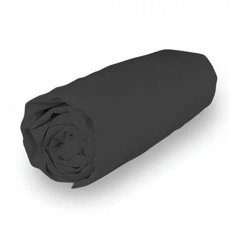 Drap housse en coton percale 140x190 cm CAMILLE anthracite, par Songe de Camille