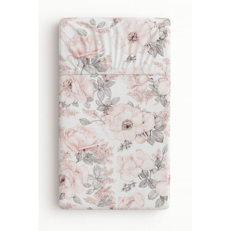 Drap housse en coton pour berceau 120x60 cm - roses sépia
