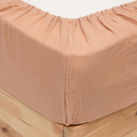 Drap Housse en Gaze de Coton "Flora" 140x190cm Rose