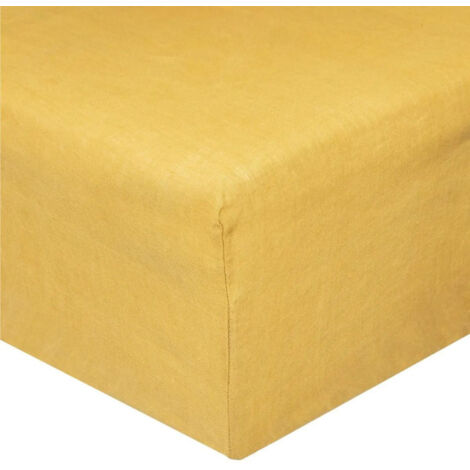 Drap Housse en Lin "Adorable" 140x190cm Jaune Ocre