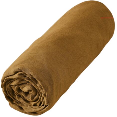Drap Housse en Lin Lavé 140 x 190 cm Caramel