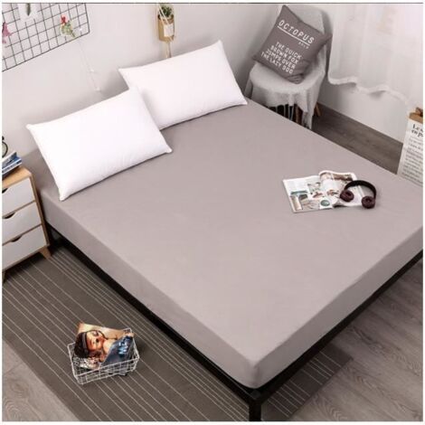 Drap Housse en Microfibre - Marque - Gris - Anti-acariens et Respirant - 200x200x30cm