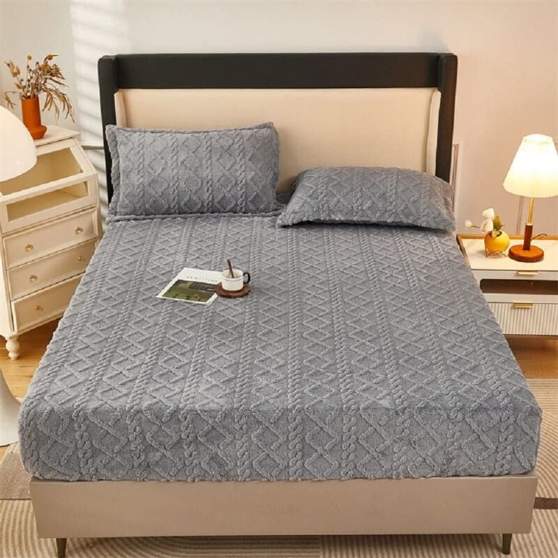 Jusch - Drap-housse en peluche polaire 90 x 200 cm, gris, doux et moelleux au toucher cachemire,surmatelas à sommier tapissier jusqu'à 4-28 cm