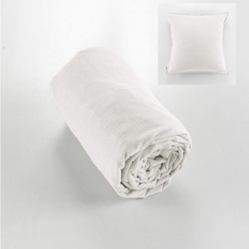Cdaffaires - Drap housse flanelle chaude 160 x 200 cm Bonnet 30 cm + 2 taies 63 x 63 Blanc