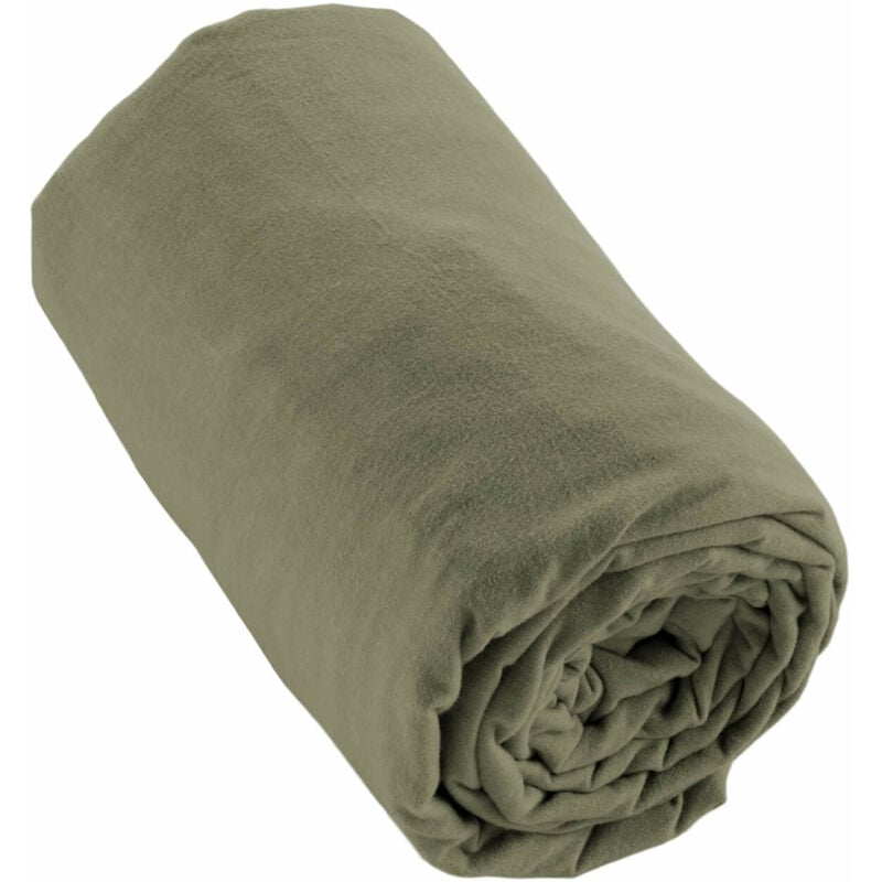 Terre De Nuit - Drap housse flanelle kaki 160x200