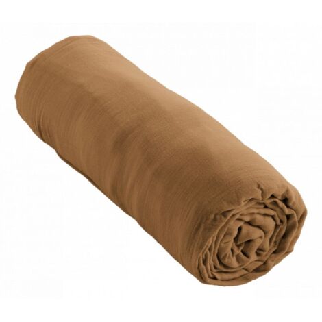 Drap housse "Gaïa" toutes dimensions "Gaze de Coton" - Couleur: Gaïa Camel - Taille de drap housse: 180 x 200 cm bonnet de 30 cm