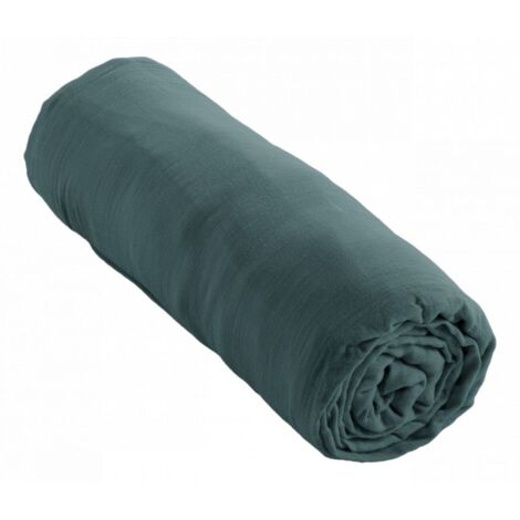 Drap housse "Gaïa" toutes dimensions "Gaze de Coton" - Couleur: Gaïa Canard - Taille de drap housse: 90 x 190 cm bonnet de 30 cm
