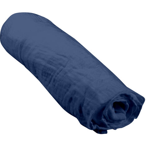 Drap housse gaze coton 70 x 140 cm tendance uni bebe bleu