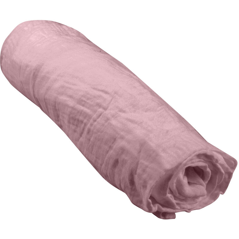 1001kdo - drap housse gaze coton 70 x 140 cm tendance uni bebe rose