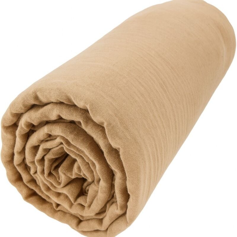 Promo Linge - Drap Housse Gaze de coton - Bonnet 30 Cm - Plusieurs Tailles - Plusieurs Coloris - 200x160cm - beige.