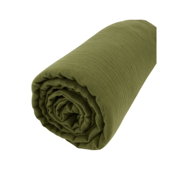 Drap Housse Gaze de coton - Bonnet 30 Cm - Plusieurs Tailles - Plusieurs Coloris - 190x140cm - Kaki.