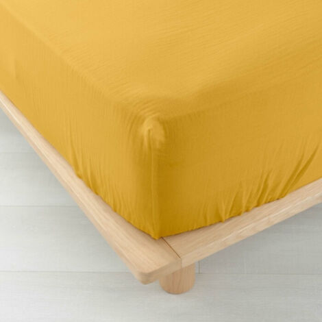 Drap Housse Gaze de coton - Bonnet 30 Cm - Plusieurs Tailles - Plusieurs Coloris - 190x140cm - jaune