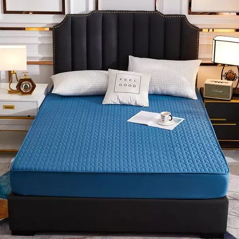 Drap-housse Imperméable de Protection de Matelas, Tissu épais en Couleur Unie 150x200 180x200 200x220,Blue,200x220x30cm,Isral