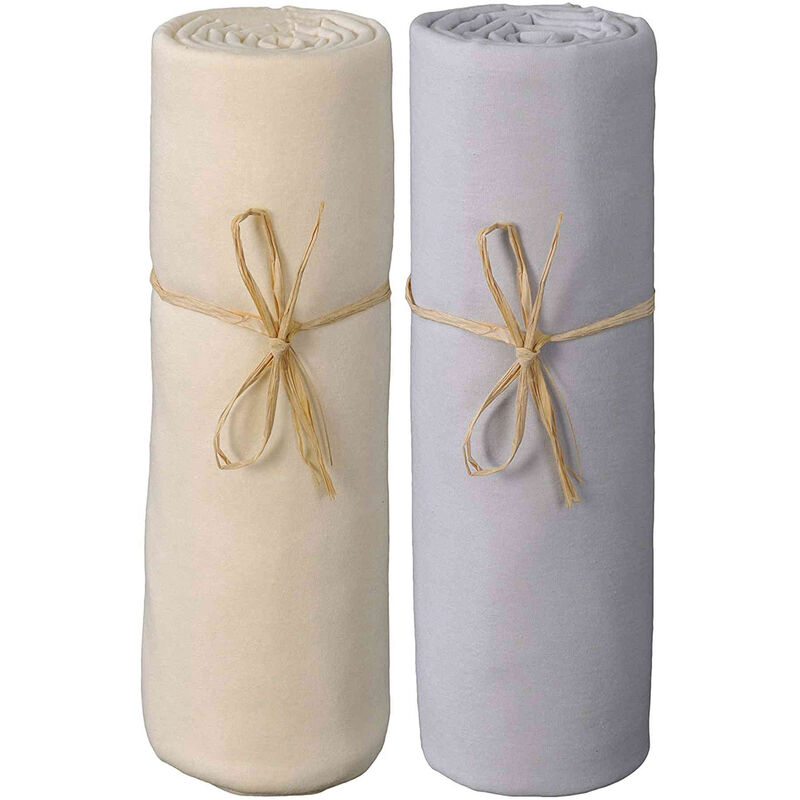 P'tit Basile - Lot de 2 draps housses bébé jersey bio écru et gris perle 60x120