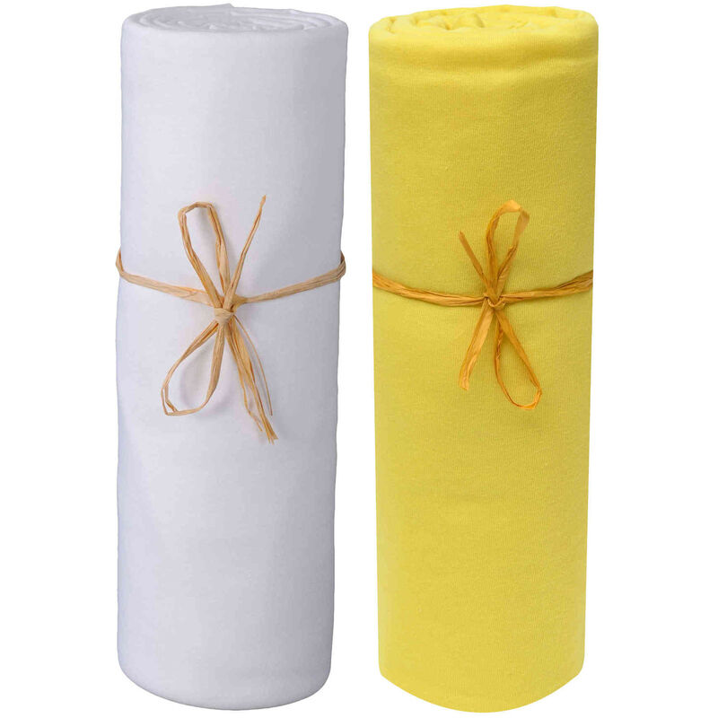 P'tit Basile - Lot de 2 draps housses bébé jersey bio blanc et jaune or 70x140
