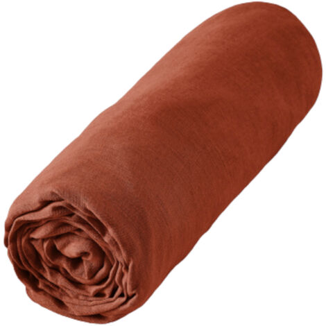 Drap housse lin lavé orange 140x190