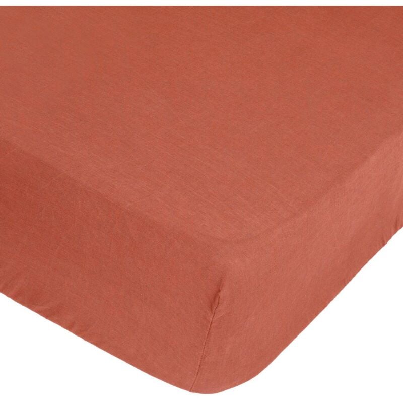 Drap-housse Linah lin lavé rose terracotta 140x190cm - Atmosphera créateur d'intérieur
