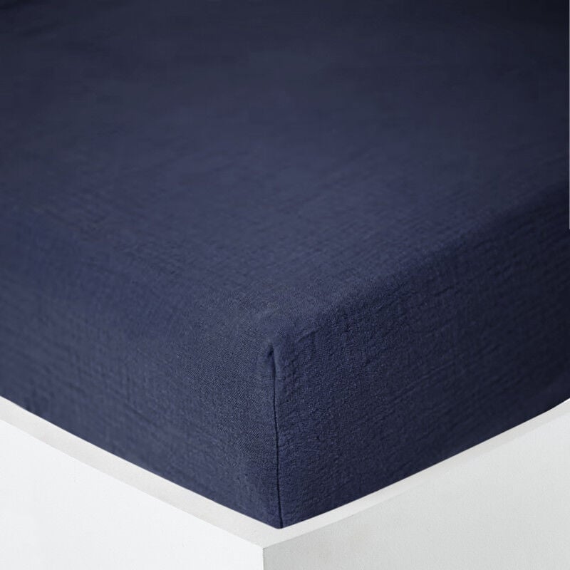 Drap housse 'Noah' toutes dimensions 'Gaze de Coton' - Noah Bleu Nuit - 140 x 190 cm bonnet de 30 cm