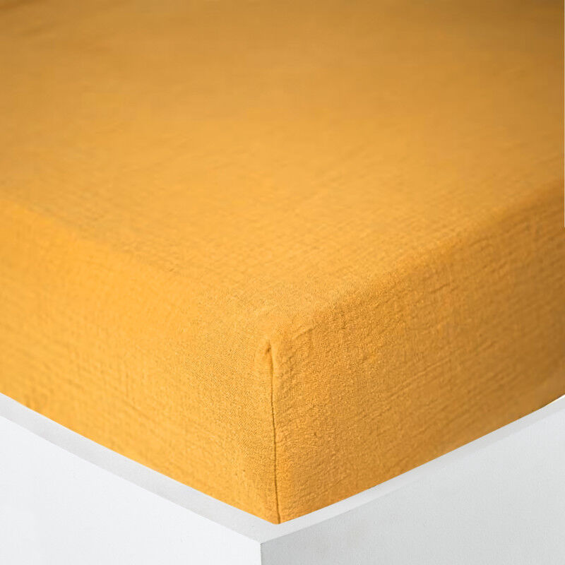 Coton Pur - Drap housse 'Noah' toutes dimensions 'Gaze de Coton' - Noah Curry - 140 x 190 cm bonnet de 30 cm Coton Pur - Drap housse 'Noah' toutes dimensions 'Gaze de Coton' - Noah Curry - 140 x 190 cm bonnet de 30 cm