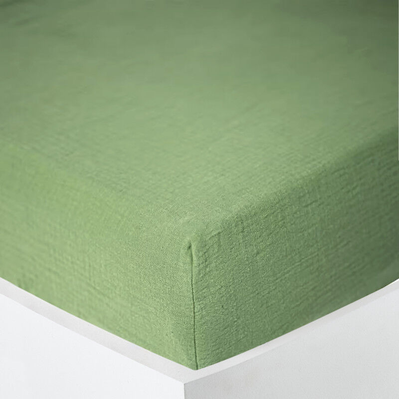 Coton Pur - Drap housse 'Noah' toutes dimensions 'Gaze de Coton' - Noah Olive - 90 x 190 cm bonnet de 30 cm