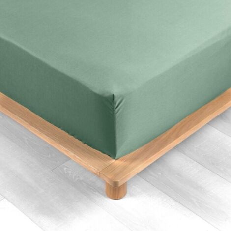Drap housse - Percale - 78 fils - 180 x 200 cm - Uni - Tilleul