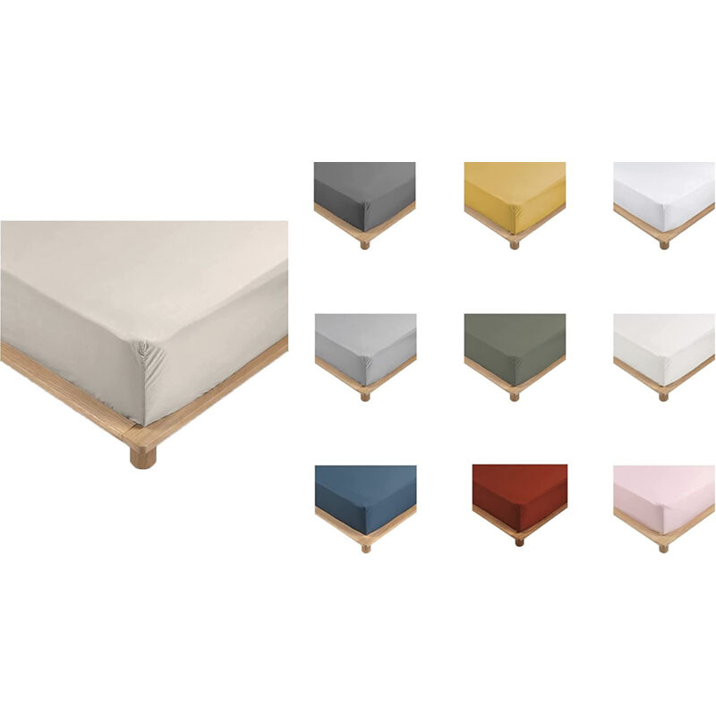 Drap Housse Percale - Bonnet 30 Cm - 200x160cm - Marron Claire Naturel