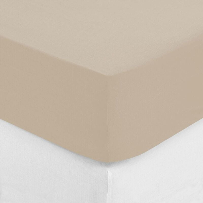 Drap-housse Landiha percale beige 140x190cm - Atmosphera créateur d'intérieur
