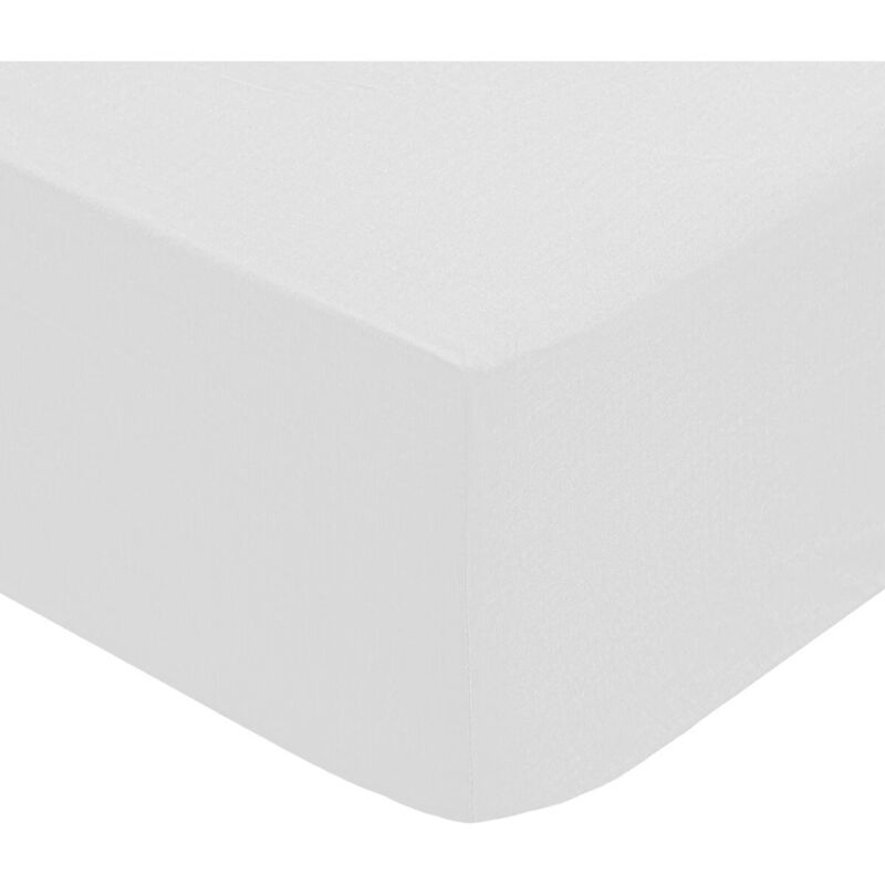 1001kdo - Drap housse percale de coton uni 180 x 200 cm Harmonie blanc