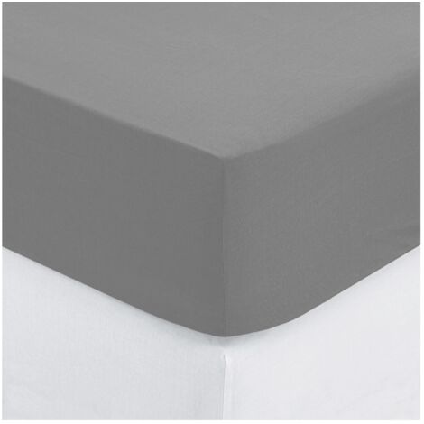 Drap housse percale de coton uni 180 x 200 cm Harmonie gris